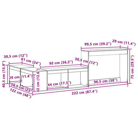 Nachtkastje met bureau 222x122x75 cm massief grenenhout 9