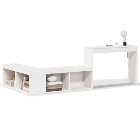 Nachtkastje met bureau 222x122x75 cm massief grenenhout wit 2