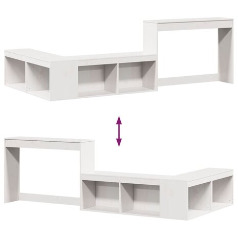 Nachtkastje met bureau 222x107x75 cm massief grenenhout wit 7