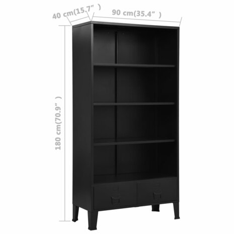 Boekenkast industrieel 90x40x180 cm staal zwart 9