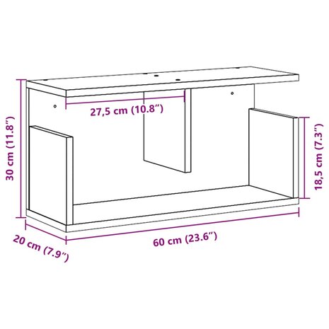 Wandkast 60x20x30 cm bewerkt hout zwart 9