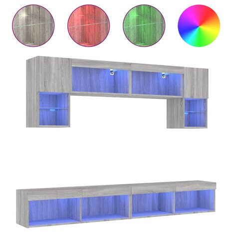 6-delige Tv-wandmeubelset met LED grijs sonoma eikenkleurig 2