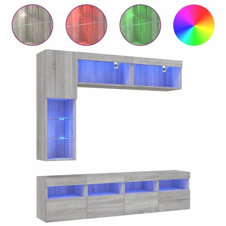 7-delige Tv-wandmeubelset met LED-verlichting grijs sonoma 2