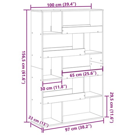 Boekenkast 100x33x156,5 cm bewerkt hout zwart 9