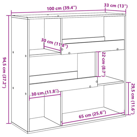 Boekenkast 100x33x94,5 cm bewerkt hout grijs sonoma eikenkleur 9