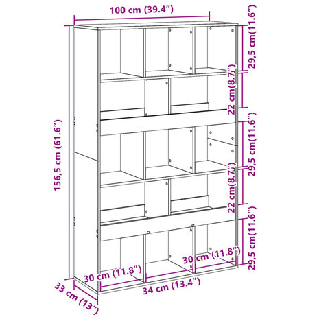 kamerscherm 100x33x156,5 cm bewerkt hout gerookt eikenkleurig 9