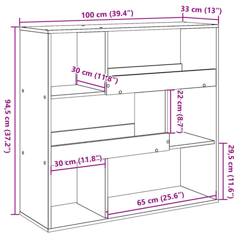 Boekenkast/kamerscherm 100x33x94,5 cm wit 9