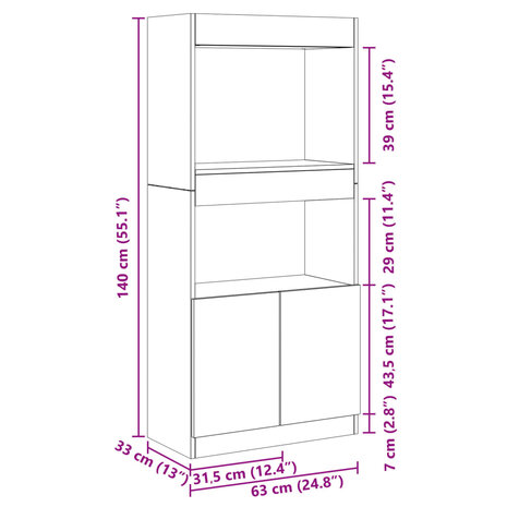 Hoge kast 63x33x140 cm bewerkt hout zwart 12