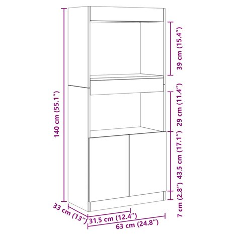 Hoge kast 63x33x140 cm bewerkt hout sonoma eikenkleurig 12