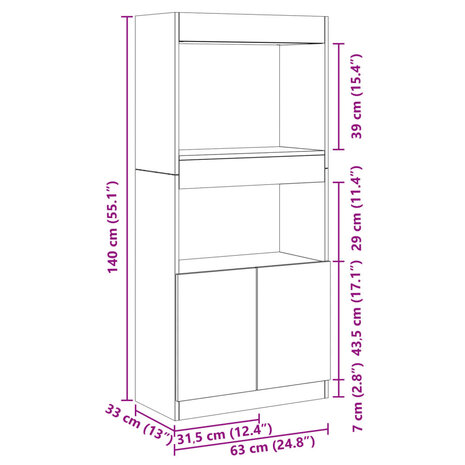 Hoge kast 63x33x140 cm bewerkt hout artisanaal eikenkleurig 12