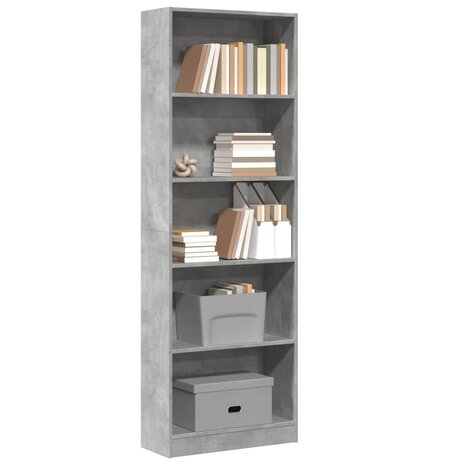 Boekenkast 60x24x176 cm bewerkt hout betongrijs 1