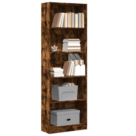 Boekenkast 60x24x176 cm bewerkt hout gerookt eikenkleurig 1