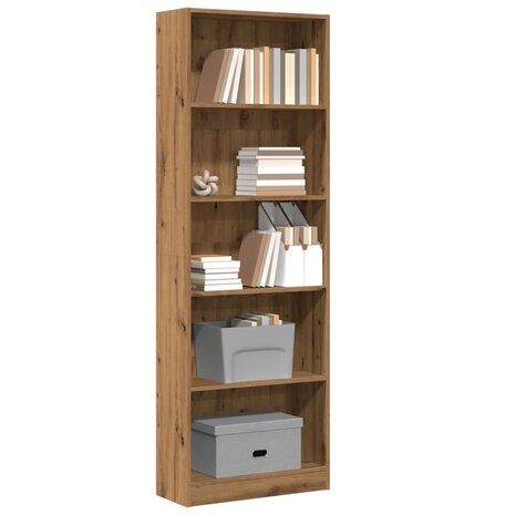 Boekenkast 60x24x176 cm bewerkt hout artisanaal eikenkleurig 1