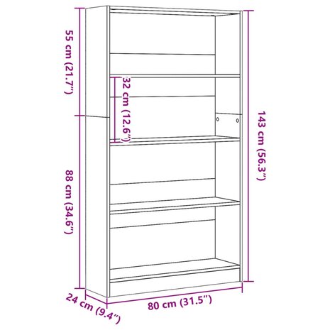 Boekenkast 80x24x143 cm bewerkt hout gerookt eikenkleurig 9