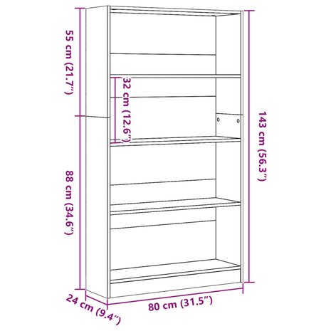 Boekenkast 80x24x143 cm bewerkt hout oud houtkleurig 9