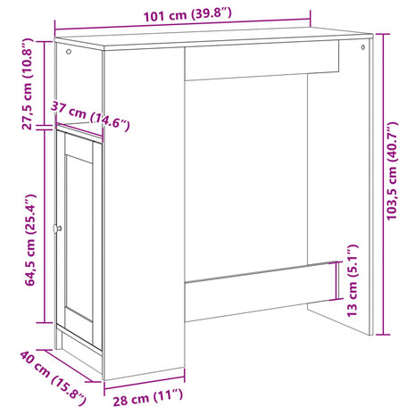 Bartafel met rekken 101x40x103,5 cm bewerkt hout wit 11