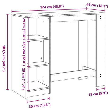 Bartafel met schap 124x46x103,5 cm bewerkt hout zwart 9