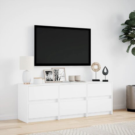 Tv-meubel met LED 140x34x50 cm bewerkt hout wit 4