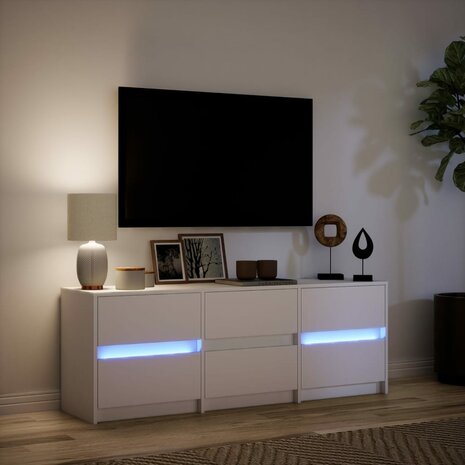 Tv-meubel met LED 140x34x50 cm bewerkt hout wit 5