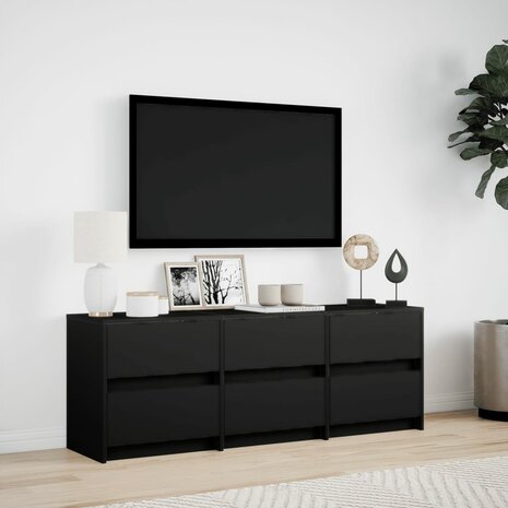 Tv-meubel met LED 140x34x50 cm bewerkt hout zwart 4