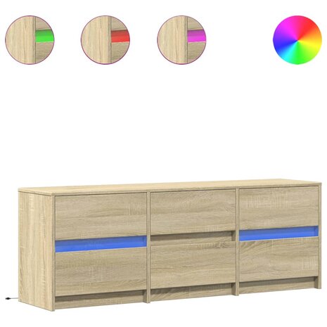 Tv-meubel met LED 140x34x50 cm bewerkt hout sonoma eikenkleurig 2