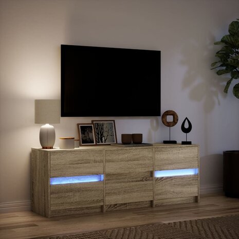 Tv-meubel met LED 140x34x50 cm bewerkt hout sonoma eikenkleurig 5