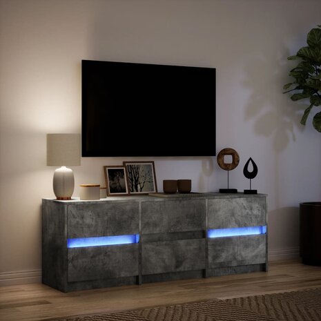 Tv-meubel met LED 140x34x50 cm bewerkt hout betongrijs 5