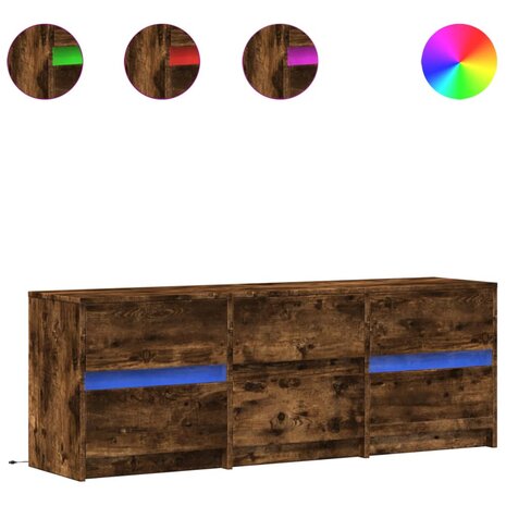 Tv-meubel met LED 140x34x50 cm bewerkt hout gerookt eikenkleur 2