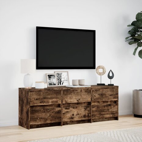 Tv-meubel met LED 140x34x50 cm bewerkt hout gerookt eikenkleur 4