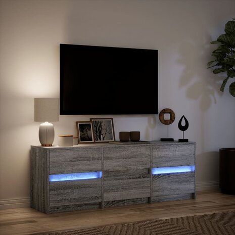 Tv-meubel met LED 140x34x50 cm bewerkt hout grijs sonoma eiken 5