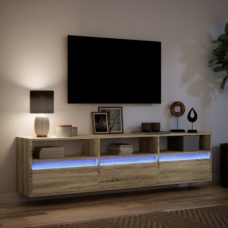 Tv-wandmeubel met LED-verlichting 180x31x45 cm sonoma eiken 5