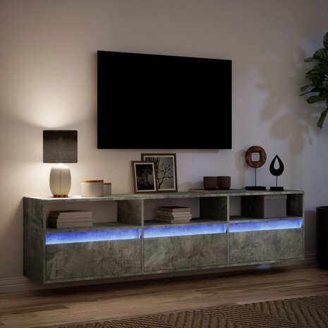 Tv-wandmeubel met LED-verlichting 180x31x45 cm betongrijs 5