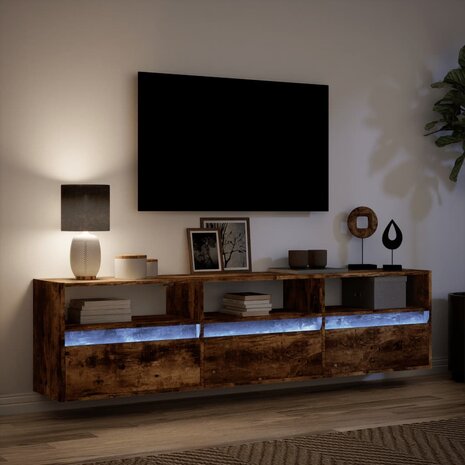 Tv-wandmeubel met LED-verlichting 180x31x45 cm gerookt eiken 5