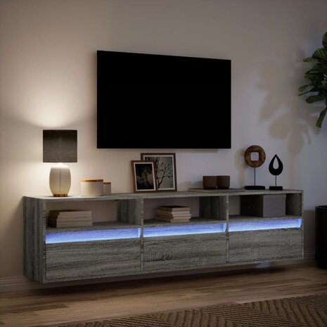 Tv-wandmeubel met LED-verlichting 180x31x45 cm grijs sonoma 5