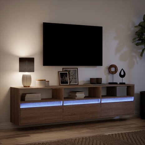 Tv-wandmeubel met LED-verlichting 180x31x45 cm bruin eikenkleur 5