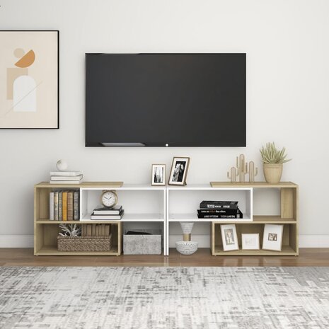 Tv-meubel 149x30x52 cm bewerkt hout wit en sonoma eikenkleurig 3