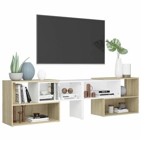 Tv-meubel 149x30x52 cm bewerkt hout wit en sonoma eikenkleurig 4