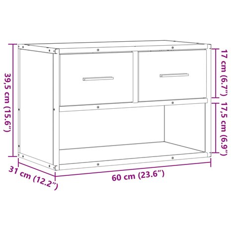 Tv-meubel 60x31x39,5 cm bewerkt hout metaal sonoma eikenkleurig 11