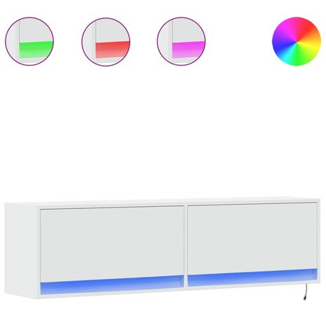 Tv-wandmeubel met LED-verlichting 140x31x38 cm wit 2