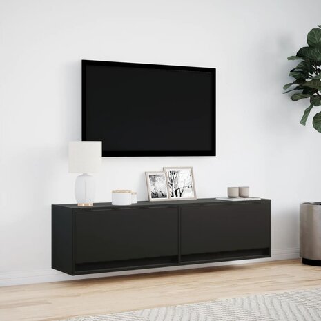 Tv-wandmeubel met LED-verlichting 140x31x38 cm zwart 4