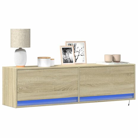 Tv-wandmeubel met LED-verlichting 140x31x38 cm sonoma eiken 1