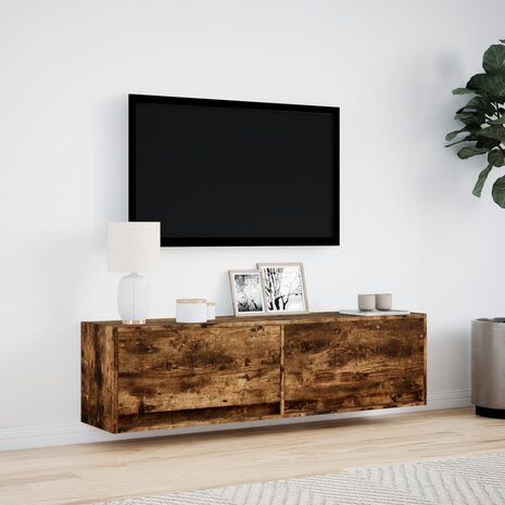 Tv-wandmeubel met LED-verlichting 140x31x38 cm gerookt eiken 4