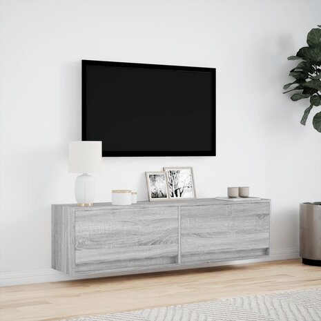 Tv-wandmeubel met LED-verlichting 140x31x38 cm grijs sonoma 4