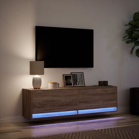 Tv-wandmeubel met LED-verlichting 140x31x38 cm bruin eikenkleur 5