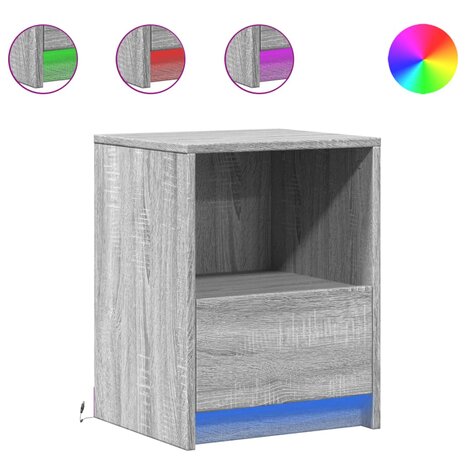 Nachtkastje met LED-verlichting bewerkt hout grijs sonoma 2