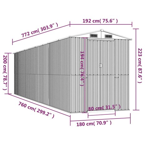 Tuinschuur 192x772x223 cm gegalvaniseerd staal donkerbruin 8