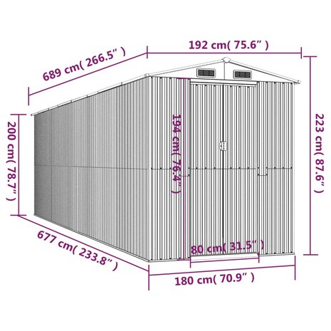 Tuinschuur 192x689x223 cm gegalvaniseerd staal lichtbruin 8