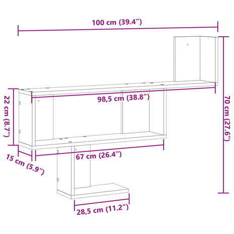 Wandschap 100x15x70 cm bewerkt hout sonoma eikenkleurig 10