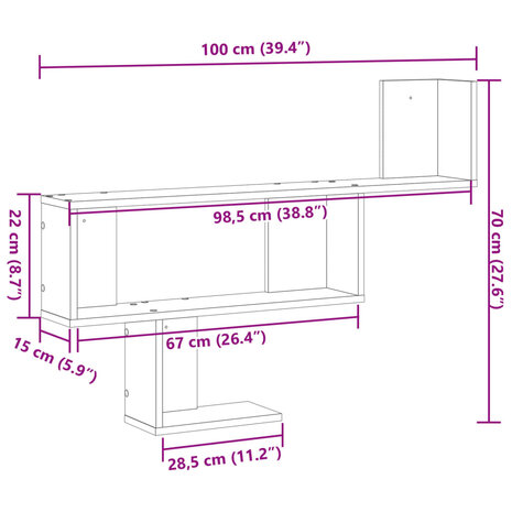 Wandschap 100x15x70 cm bewerkt hout oud houtkleurig 10