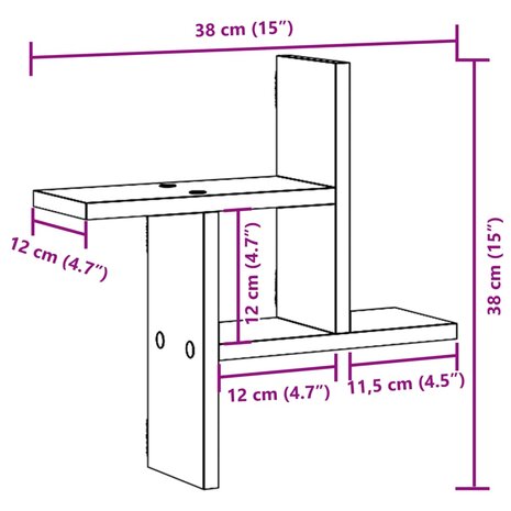 Wandschappen 2 st 38x12x38 cm bewerkt hout betongrijs 11